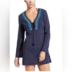 Athleta Navy Embroidered Kimssa Tunic Swim Cover Up Women’s size Small